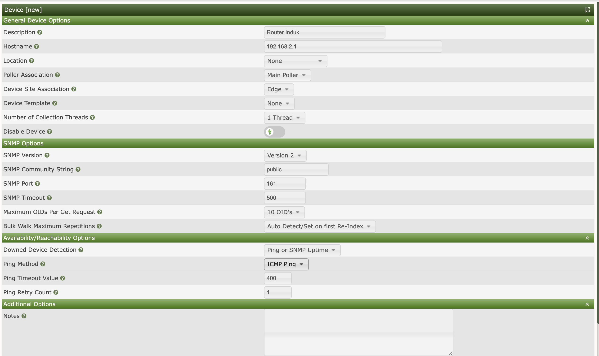 Menu Console Create New Device